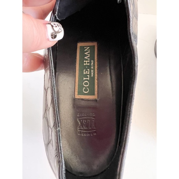 COLE HAAN Women's Black Vtg Croc Embossed Leather Pointed Toe Oxford sz 7.5AA - Picture 4 of 7
